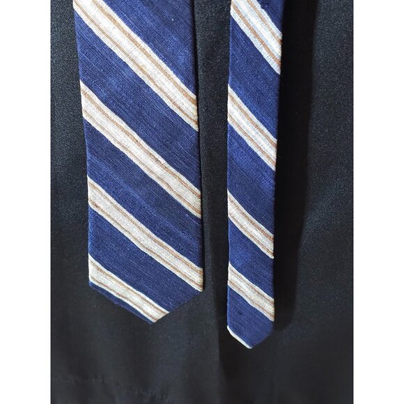 Vintage Lilly Dache Paris-Los Angeles Blue & Beige Striped Silk Tie - Picture 3 of 12